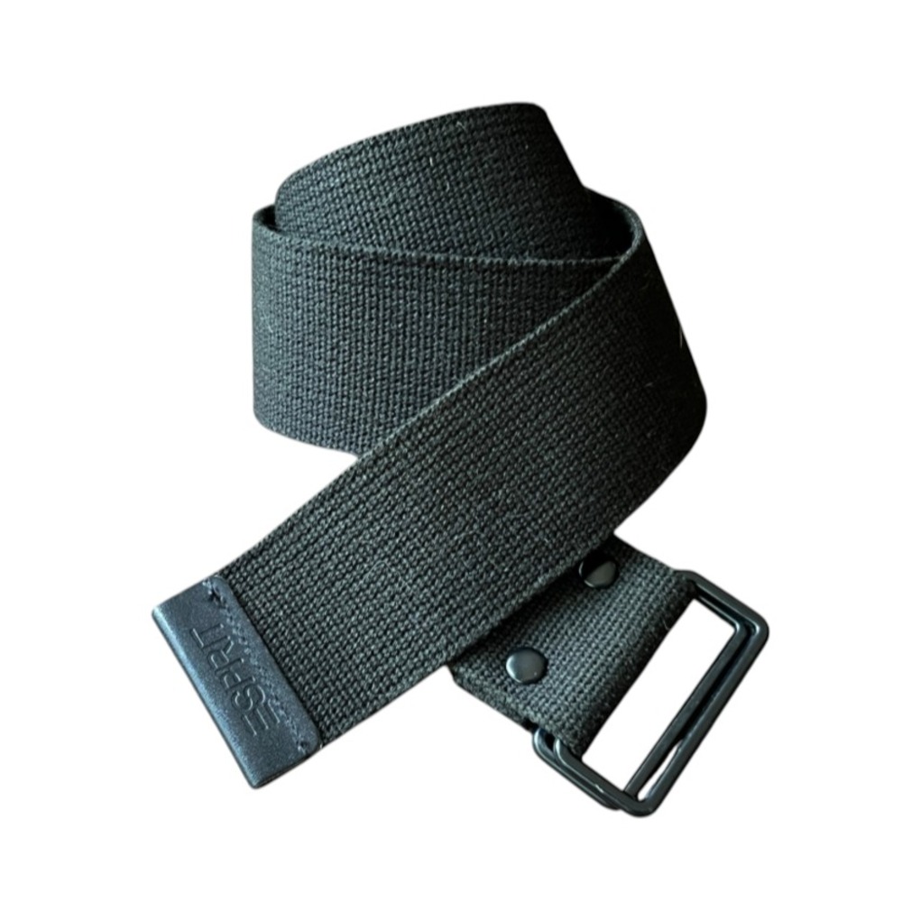 Vintage ESPRIT BLACK Web BELT Double Ring & Leather Slider Buckle Unisex W=M,M=S